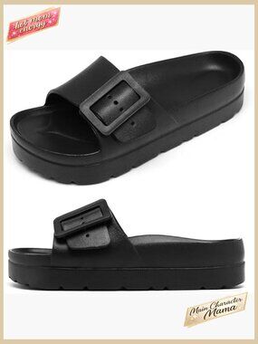 Platform Sandals with Arch Support, Adjustable Buckle Summer Slides